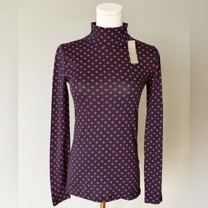 J. Crew Cotton Red and Navy Polka Dot Soft Ultra Lightweight Long Sleeve Top
